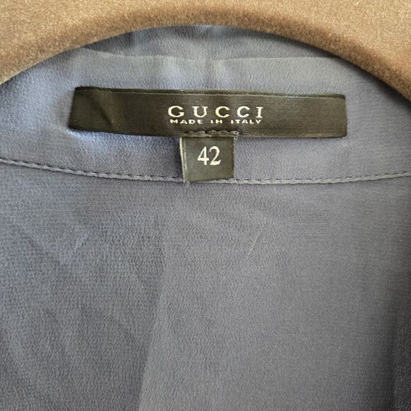 GUCCI Blue Silk Blouse Shirt Top size 42 6 - Picture 3 of 11